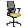 Black mesh office chair with mustard-yellow seat