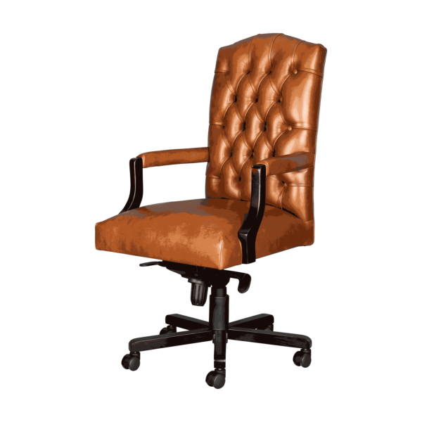 Image of Statesman Executive High Back chair Mahogany Stained Wooden Arms and 5 - star wooded base - left view