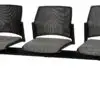 Three-seat black waiting bench with grey upholstered cushions