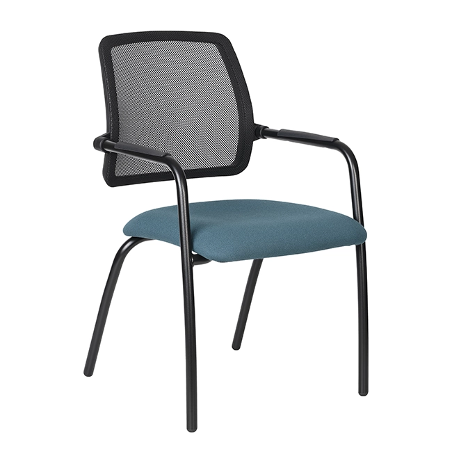 Teal upholstered visitor chair with mesh backrest
