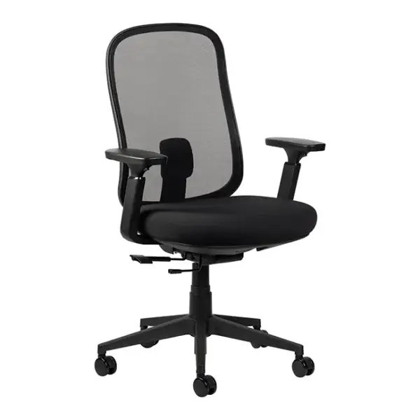 Black ergonomic mesh office chair with wheels