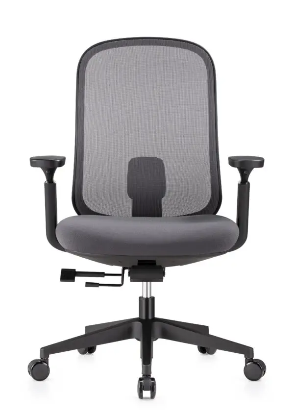 Black ergonomic mesh office chair with adjustable armrests