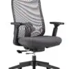 Black ergonomic mesh office chair with armrests and wheels