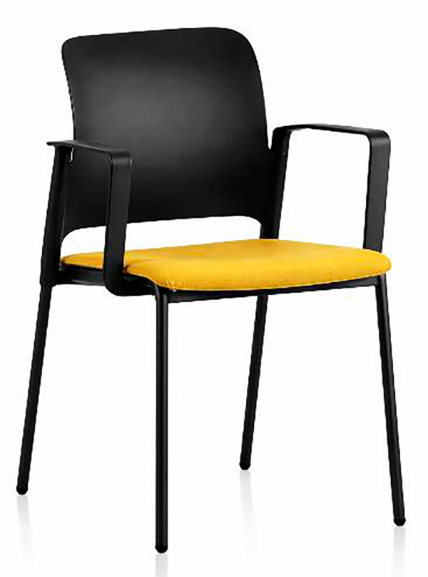 Black armchair with bright yellow upholstered seat