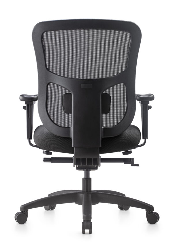 Black ergonomic mesh office chair with adjustable armrests