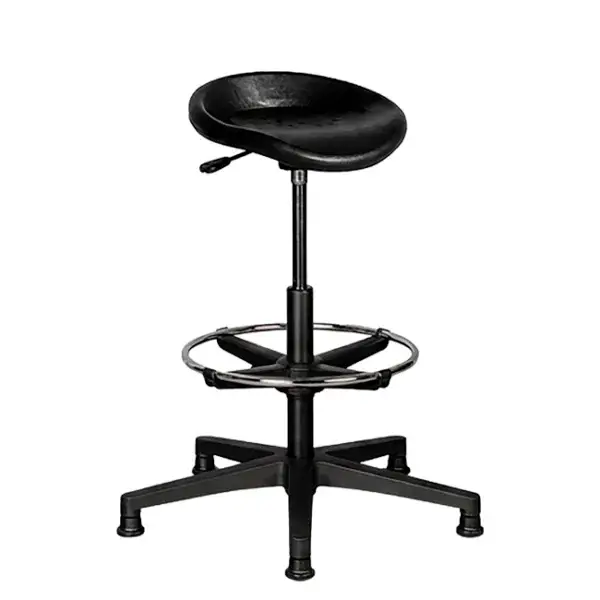 Black adjustable industrial stool with circular footrest