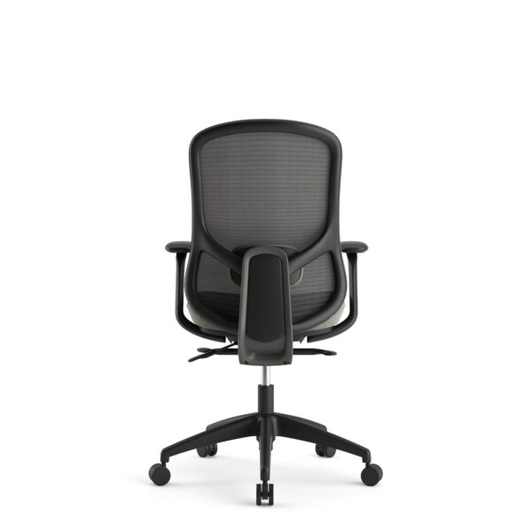 Rear view of black mesh ergonomic office chair