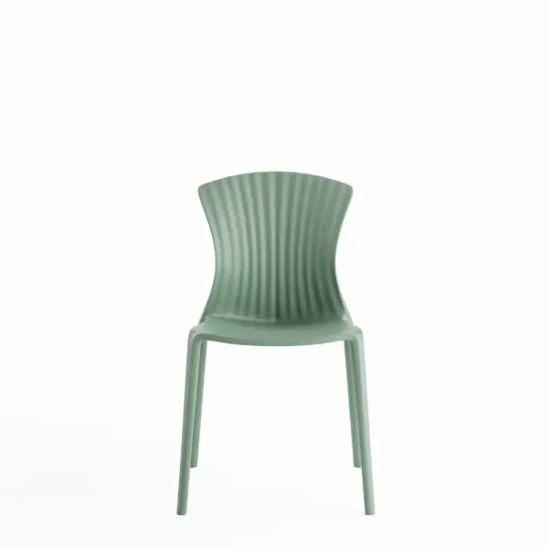 Sage green plastic chair with fluted backrest