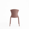Brown sculpted plastic chair viewed from behind