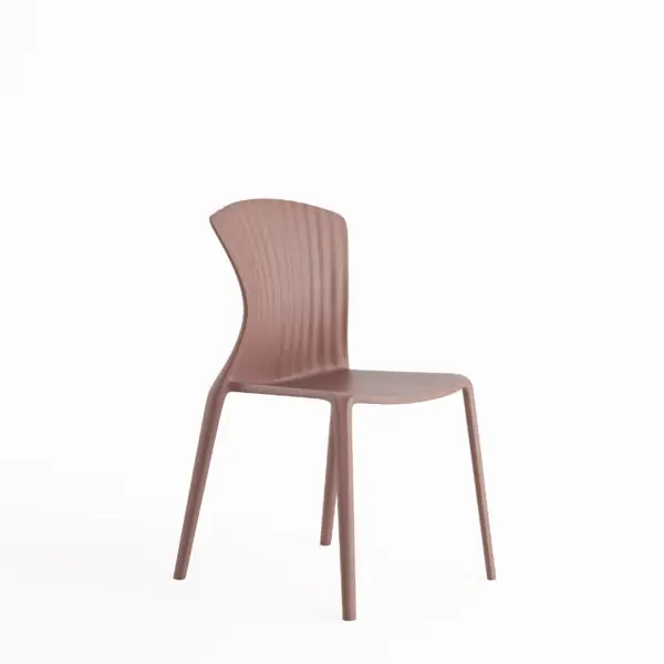 Dusty pink moulded plastic dining chair on white background