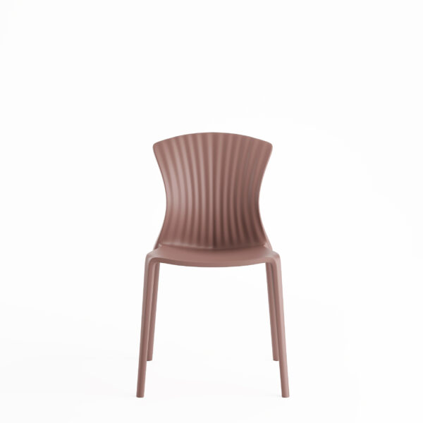 Dusty pink plastic chair with ribbed backrest