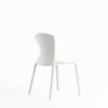 White ribbed plastic dining chair viewed from behind