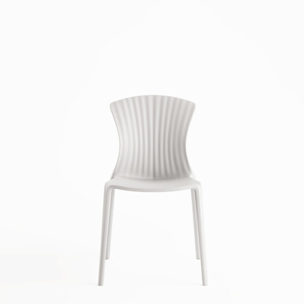White chair with fluted backrest on white background