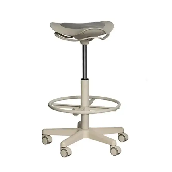 Adjustable saddle stool with foot ring and castor wheels