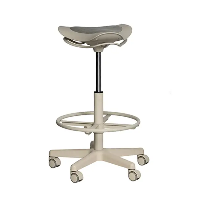 Adjustable saddle stool with foot ring and castor wheels
