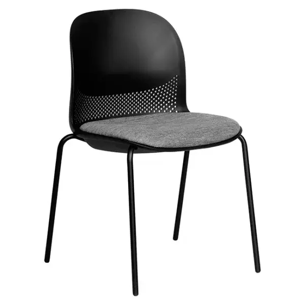 Black dining chair with grey upholstered seat