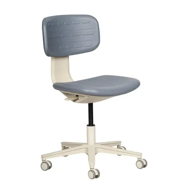 Grey ergonomic swivel chair with wheeled base