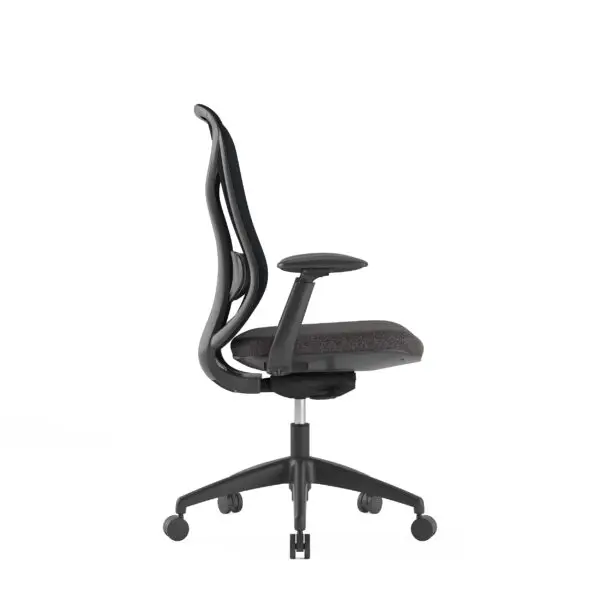 Black ergonomic mesh office chair with wheeled base