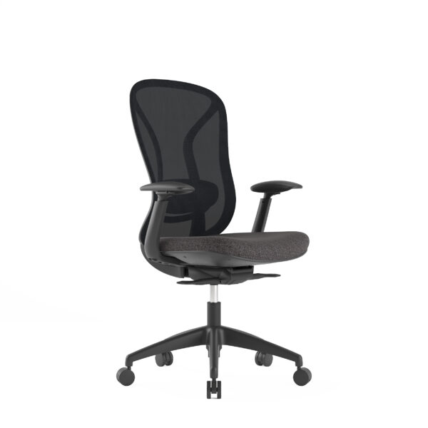 Black ergonomic mesh office chair with wheels