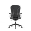 Black ergonomic mesh office chair viewed from the back