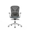Grey ergonomic mesh office chair with wheeled five-star base