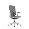 Grey ergonomic mesh office chair with wheeled white base