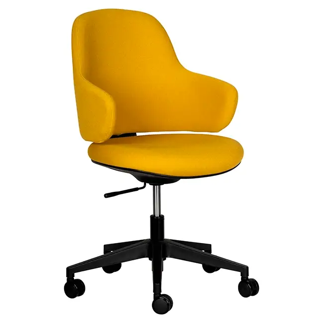 Mustard yellow swivel office chair with black wheeled base
