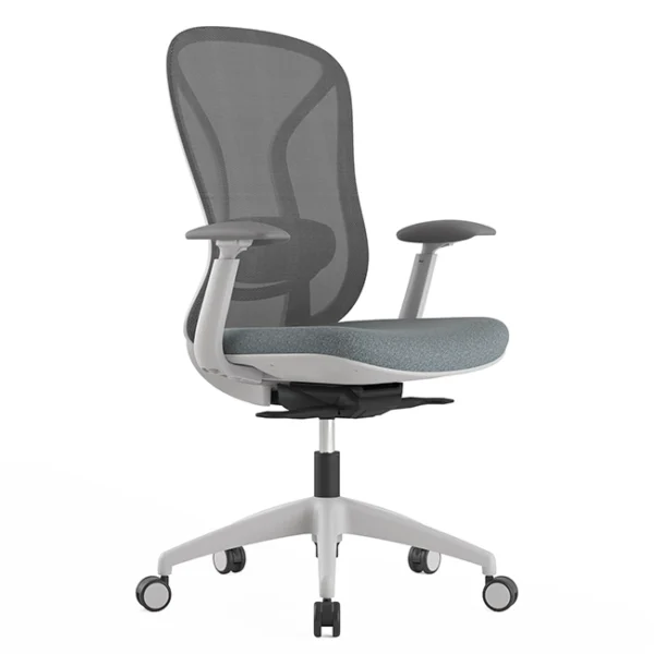 Grey ergonomic mesh office chair with wheels